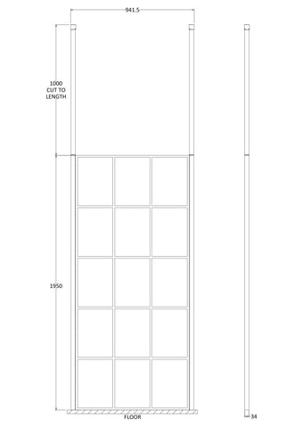 Hudson Reed BFCP090 900mm Frame Screen With Ceiling Posts, Matt Black