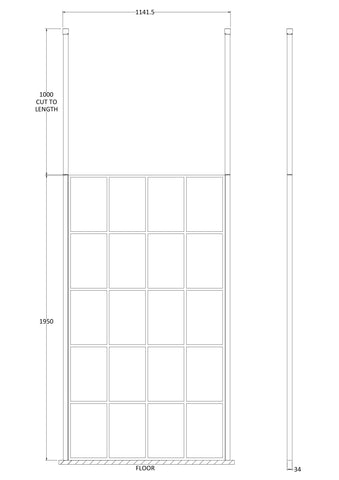 Hudson Reed BFCP11 1100mm Frame Screen With Ceiling Posts, Matt Black