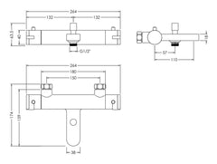 Nuie BIN005 Binsey Wall Mounted Thermostatic Bath Shower Mixer, Chrome