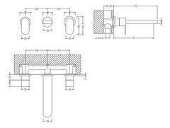 Nuie BIN317 Binsey Wall Mounted 3 Tap Hole Basin Mixer, Chrome