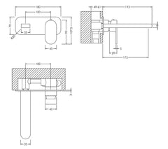 Nuie BIN328 Binsey Wall Mounted 2 Tap Hole Basin Mixer With Plate, Chrome