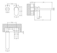 Nuie BIN381 Binsey Wall Mounted 2 Tap Hole Basin Mixer, Chrome