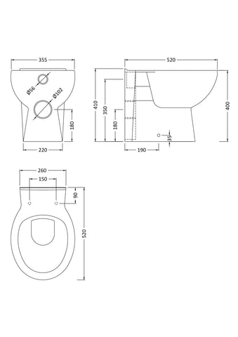 Nuie BTW002 Melbourne Back To Wall Pan Round, White