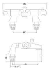 Nuie CD324 Thermostatic Bath Shower Mixer, Chrome