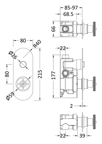 Hudson Reed CPB4310 Industrial Push Button Shower Valve (Single Outlet), Chrome