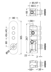 Hudson Reed CPB4312 Industrial Push Button Shower Valve (Triple Outlet), Chrome