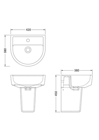 Nuie CPV003 Provost 420mm Basin & Semi Pedestal Round, White