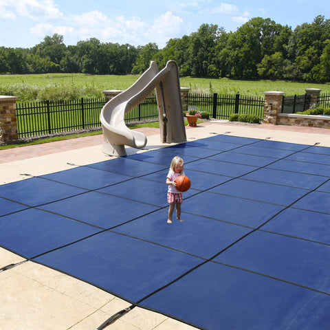 18-Year Mesh In-Ground Pool Safety Cover w/ Step Section - Blue - Houux