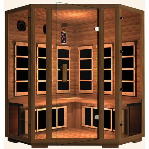 JNH Lifestyles Freedom 4 Person Corner Design Freedom Canadian Red Cedar Wood Carbon Fiber Far Infrared Sauna - Houux