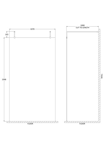 Hudson Reed GPAF11 1100mm Wetroom Screen with Arms and Feet, Chrome