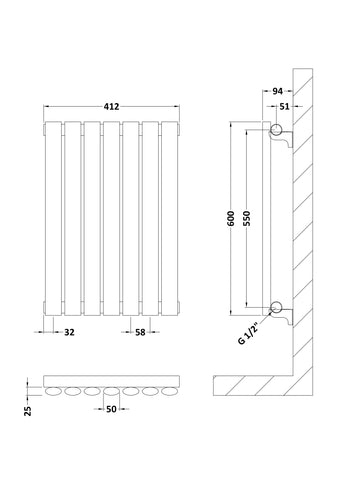 Hudson Reed HL337 Revive Horizontal Single Panel Radiator 600 x 412, High Gloss White