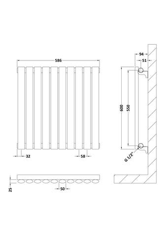 Hudson Reed HL338 Revive Horizontal Single Panel Radiator 600 x 586, High Gloss White