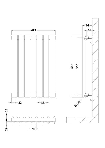 Hudson Reed HLA54D Sloane Horizontal Double Panel Radiator 600 x 412, Anthracite