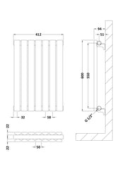 Hudson Reed HLA54D Sloane Horizontal Double Panel Radiator 600 x 412, Anthracite