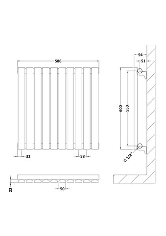 Hudson Reed HLA55 Sloane Horizontal Single Panel Radiator 600 x 586, Anthracite