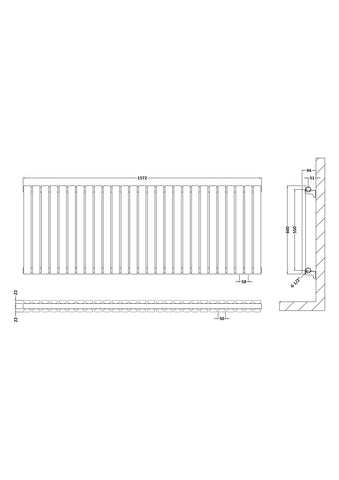 Hudson Reed HLA60D Sloane Horizontal Double Panel Radiator 600 x 1572, Anthracite