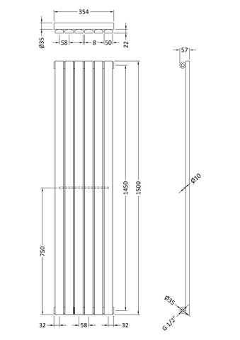 Hudson Reed HLA71 Sloane Vertical Single Panel 1500 x 354, Anthracite