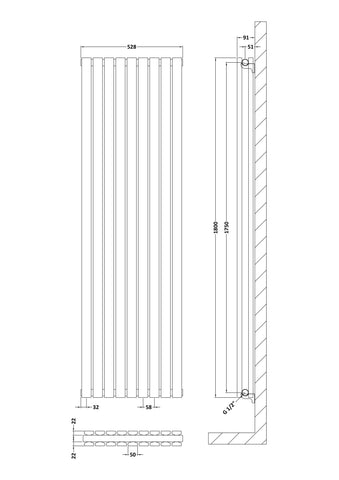Hudson Reed HLW47D Sloane Vertical Double Panel Radiator 1800 x 528, Satin White
