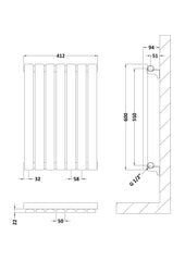 Hudson Reed HLW54 Sloane Horizontal Single Panel Radiator 600 x 412, Satin White