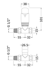 Hudson Reed HT316 Angled Thermostatic Radiator Valve Pack, Chrome