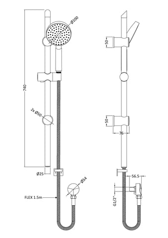 Nuie JTY035 Slide Rail Shower Kit, Chrome