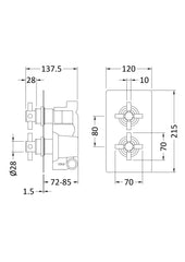 Hudson Reed KRI3207 Tec Crosshead Twin Thermostatic Shower Valve With Diverter, Chrome