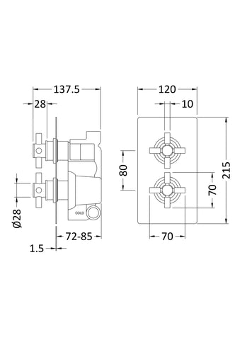 Hudson Reed KRI3210 Tec Crosshead Twin Thermostatic Shower Valve, Chrome