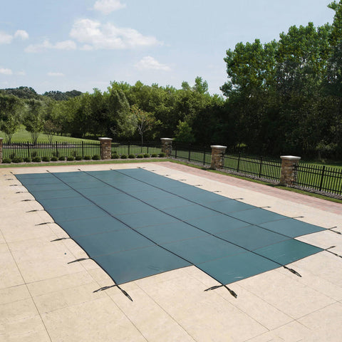 18-Year Mesh In-Ground Pool Safety Cover w/ Step Section - Green - Houux