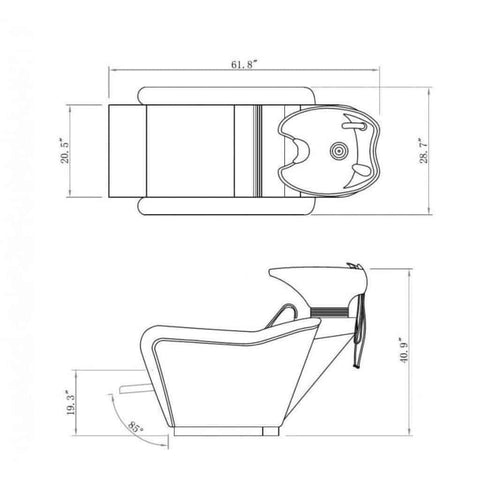 DIR Salon Massage Marvel Shampoo Backwash with Leg-rest (1) and Captain Styling Chair (3) Salon Package DIR 7853-1853 - Houux