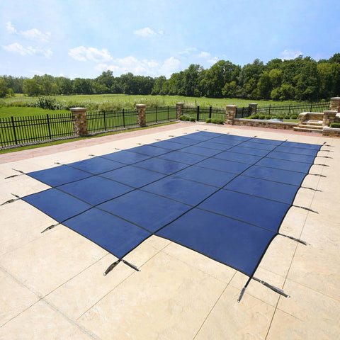 18-Year Mesh In-Ground Pool Safety Cover w/ Step Section - Blue - Houux