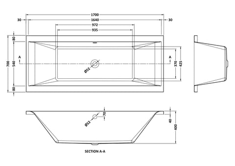 Nuie NBA209 Asselby Square Double Ended Bath 1700 x 700mm, White