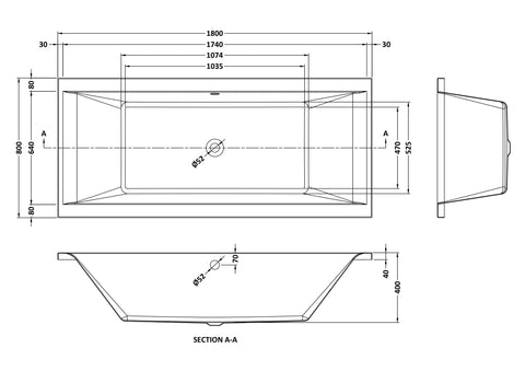 Nuie NBA214 Asselby Square Double Ended Bath 1800 x 800mm, White