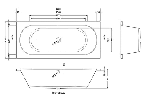 Nuie NBA510 Otley Round Double Ended Bath 1700 x 750mm, White