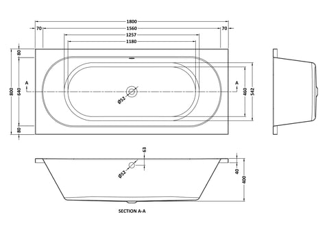 Nuie NBA514 Otley Round Double Ended Bath 1800 x 800mm, White