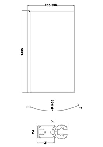 Nuie NBBS1 Pacific Curved B-Bath Screen, Polished Chrome