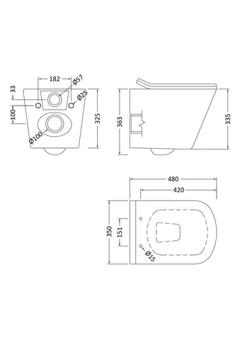 Nuie NCG440 Wall Hung Pan & Soft Close Seat Square, White