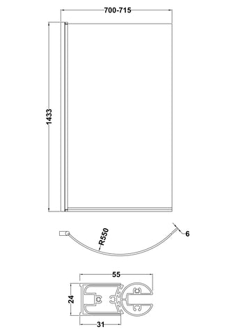 Nuie NCS0 Pacific Curved P-Bath Screen, Polished Chrome