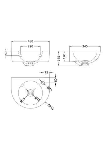 Nuie NCU942 Melbourne 450mm Wall Hung Basin Round, White