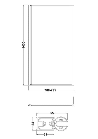 Nuie NSBS7 Pacific L-Shaped Bath Screen Hinged, Polished Chrome