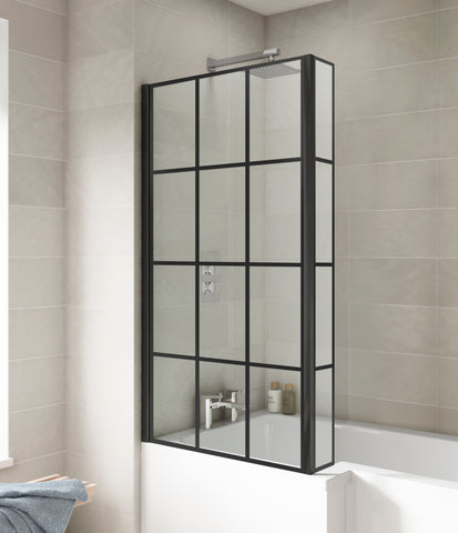 Nuie NSBS7BF Pacific Square Black Framed Bath Screen With Fixed Return, Matt Black