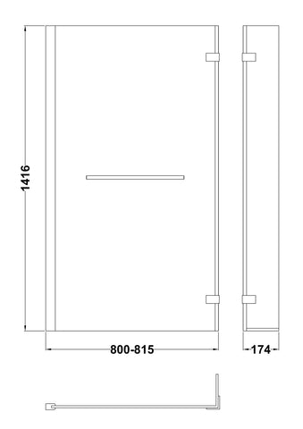 Nuie NSBSR1 Pacific L-Shaped Bath Screen Hinged With Rail, Polished Chrome