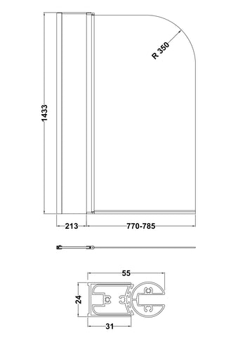 Nuie NSS2 Pacific Round Bath Screen With Fixed Panel, Polished Chrome