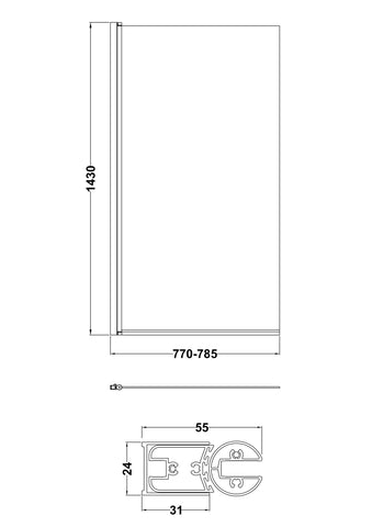 Nuie NSS6BP Pacific Square Bath Screen, Matt Black