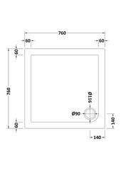 Nuie NTP003 Square Shower Tray 760 x 760mm, White