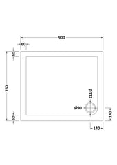 Hudson Reed NTP008 Rectangular Shower Tray 900 x 760mm, White