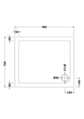 Nuie NTP008 Rectangular Shower Tray 900 x 760mm, White