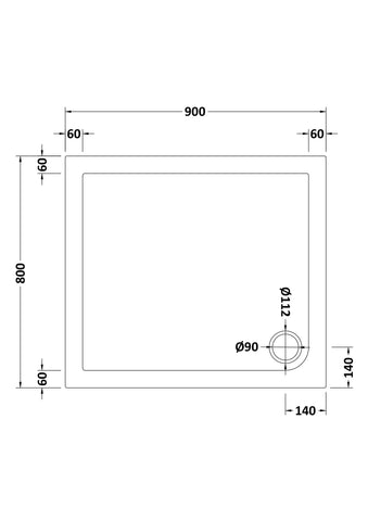 Nuie NTP009 Rectangular Shower Tray 900 x 800mm, White