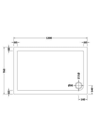 Nuie NTP022 Rectangular Shower Tray 1200 x 760mm, White