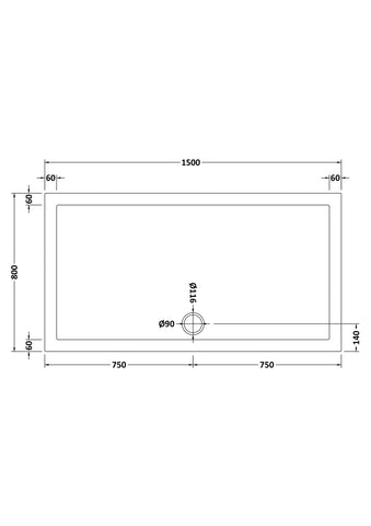 Nuie NTP043 Rectangular Shower Tray 1500 x 800mm, White