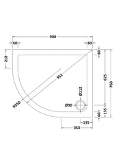 Nuie NTP101 Offset Quadrant Shower Tray 900 x 760mm LH, White